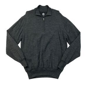 FootJoy Wool Golf Sweater Mens L Large Gray Wool 1/4 Zip Mock Inner Lined *READ